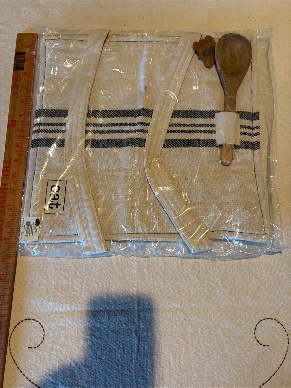 Striped Natural Canvas casserole holder with Wooden Spoon - Mudpie
